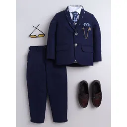 Sangria Boys Damask Printed 5 Piece Blazer with Shirt Trousers Waistcoat & Tie Suit Set-picture-32