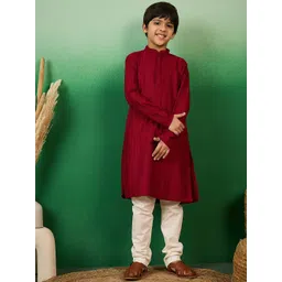 Sangria Boys Embroidered Cotton Mandarin Collar Chikankari Kurta-picture-46