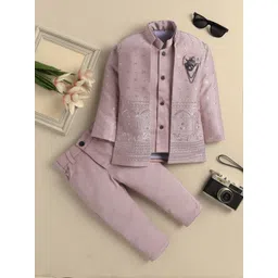 Sangria Boys Embroidered Mandarin Collar Sherwani & Trouser Set With Shrug-picture-35