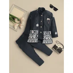 Sangria Boys Embroidered Mandarin Collar Sherwani Set-picture-36