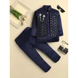 Sangria Boys Embroidered Mandarin Collar Sherwani Set-picture-35