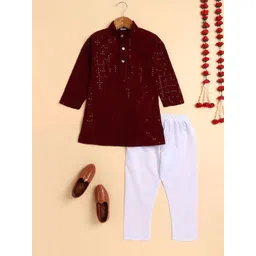 Sangria Boys Floral Embroidered Sequined Mandarin Collar Kurta & Pyjama-picture-25