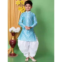 Sangria Boys Floral Embroidered Sequinned Dupion Silk Straight Kurta With Dhoti Pants-picture-23