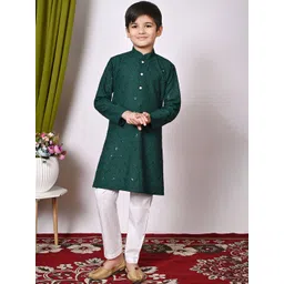 Sangria Boys Floral Embroidered Sequinned Mandarin Collar Straight Kurta With Trousers-picture-52