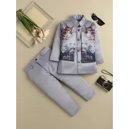 Sangria Boys Floral Printed Mandarin Collar Sherwani Set-picture-48