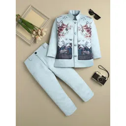 Sangria Boys Floral Printed Mandarin Collar Sherwani Set-picture-27
