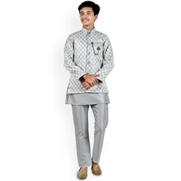 Sangria Boys Geometric Jacquard Sherwani Set-picture-48