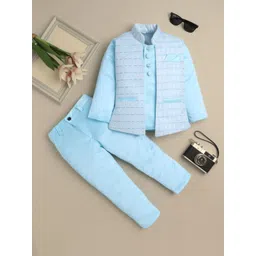 Sangria Boys Geometric Sequined Bandhgala Blazer & Trouser Suit Set-picture-27