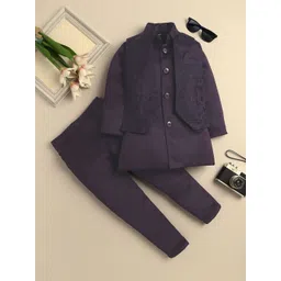 Sangria Boys Jacquard Floral Motifs Mandarin Collar Sherwani-picture-15