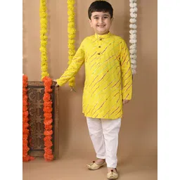 Sangria  Boys Leheriya Printed Mandarin Collar Pure Cotton Straight Kurta and Trouser-picture-55
