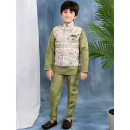 Sangria Boys Mandarin Collar Cotton Silk Kurta with Trousers And Waistcoat-picture-20