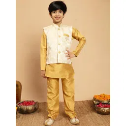 Sangria Boys Mandarin Collar Kurta & Pyjamas with Textured Nehru Jacket-picture-57