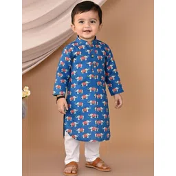 Sangria Boys Printed Pure Cotton Mandarin Collar Straight Kurta & Pyjamas-picture-27