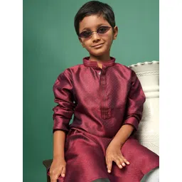 Sangria Boys Royal Maroon Silk Mandarin Collar Ethnic Kurta-picture-30