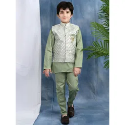 Sangria Boys Sequined Embroidered Kurta & Trousers With Nehru Jacket-picture-37
