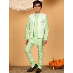 Sangria Boys Woven Design Kurta & Pyjamas With Waistcoat-picture-11