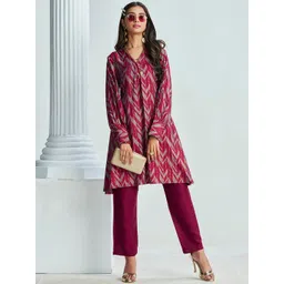 Sangria Chevron Printed A-Line Kurta With Trouser-picture-23