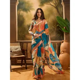 Sangria Digital Printed Banarasi Saree With Blouse Piece-picture-19
