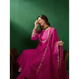 Sangria Embroidered A-Line Kurta With Trouser & Dupatta-picture-26