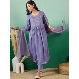 Sangria Embroidered A-Line Kurta With Trouser & Dupatta Set-picture-40