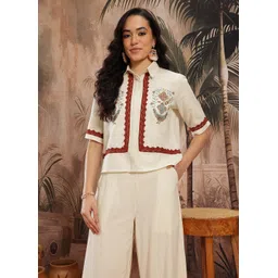 Sangria Embroidered Cotton-Linen Lace Inserts Co-Ords-picture-41