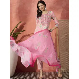 Sangria Embroidered Floral Printed Round Neck Straight Kurta With Salwar & Dupatta-picture-19