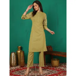 Sangria Embroidered Mandarin Collar Pure Cotton Straight Kurta With Trousers-picture-16