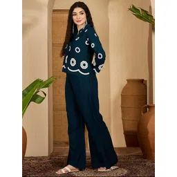 Sangria Embroidered Mandarin Collar Top with Palazzos Co-Ords image 5