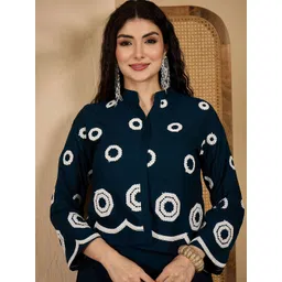 Sangria Embroidered Mandarin Collar Top with Palazzos Co-Ords image 4