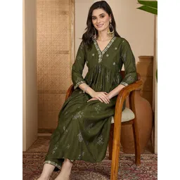 Sangria Embroidered Polyester V-Neck Kurta & Trousers Kurta Sets-picture-34