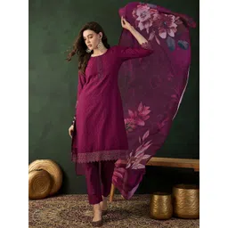 Sangria Embroidered Pure Cotton Straight Kurta With Trouser & Dupatta-picture-47