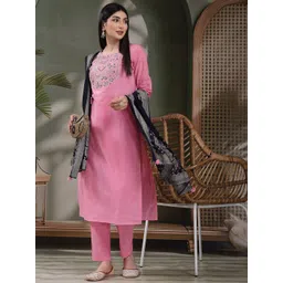 Sangria Embroidered Pure Cotton Straight Kurta With Trousers & Dupatta-picture-16