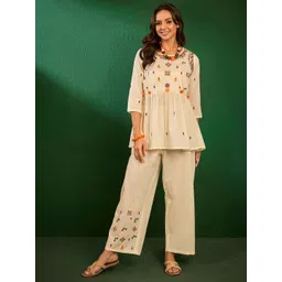 Sangria Embroidered Pure Cotton Top With Palazzos Co-Ords-picture-34
