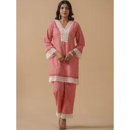 Sangria Embroidered Pure Cotton Tunic With Trousers Co-Ords-picture-12