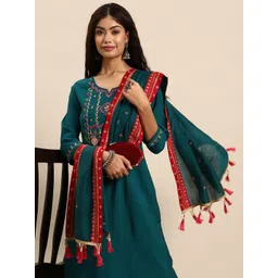 Sangria Embroidered Regular Thread Work Kurta With Trousers & Dupatta-picture-28