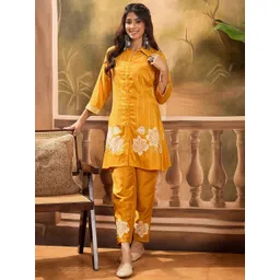 Sangria Embroidered Shirt Collar Neck Tunic With Trouser Co-Ords-picture-27