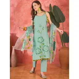 Sangria Embroidered Shoulder Straps Straight Kurta With Trousers & Dupatta-picture-17
