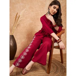 Sangria Embroidered Top With Palazzo Co-Ords-picture-24
