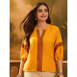 Sangria Embroidered V-Neck Top With Contrast Detailing-picture-26