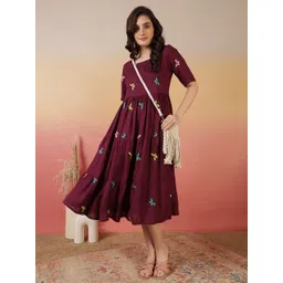Sangria Embroidery Fit & Flare Dress-picture-14