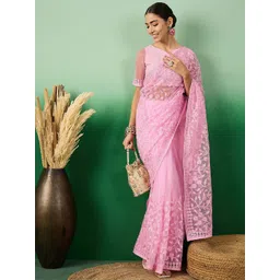 Sangria Ethereal Charm Embroidered Net Saree image 1