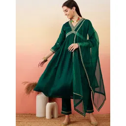 Sangria Ethnic Motifs Embroidered Anarkali Kurta With Trouser & Dupatta-picture-24