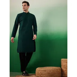 Sangria Ethnic Motifs Embroidered Chikankari Mandarin Collar Pure Cotton Straight Kurta-picture-23