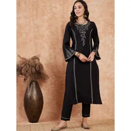 Sangria Ethnic Motifs Embroidered Kurta Set-picture-24