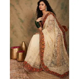 Sangria Ethnic Motifs Embroidered Net Saree-picture-20