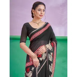 Sangria Ethnic Motifs Printed Cotton Linen Saree With Unstitched Blouse-picture-23