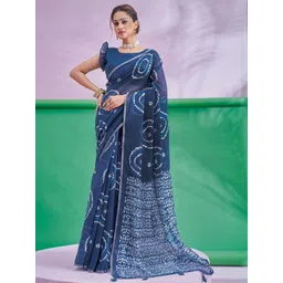 Sangria Ethnic Motifs Printed Cotton Linen Saree With Unstitched Blouse-picture-24