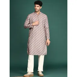 Sangria Ethnic Motifs Printed Cotton Mandarin Collar Kurta-picture-30