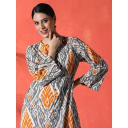 Sangria Ethnic Motifs Printed High Slit Round Neck Pure Cotton Straight Kurta & Trousers-picture-12