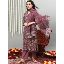 Sangria Ethnic Motifs Printed Pure Cotton Kurta With Palazzos & Dupatta-picture-12